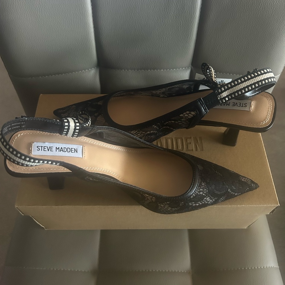 Steve Madden Black Lace Slingback Heels